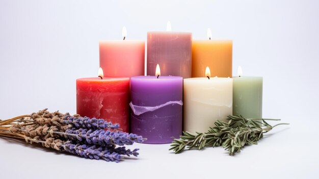 Una serie di colorate candele di aromaterapia per il rilassamento