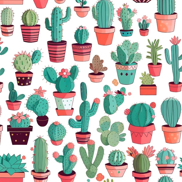 una serie di disegni di cactus kawaii generati dall'IA