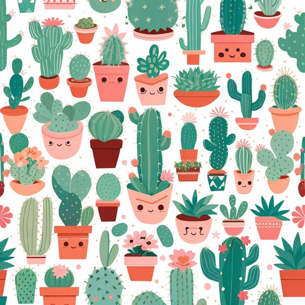 una serie di disegni di cactus kawaii generati dall'IA