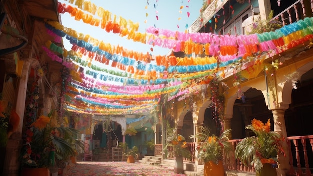 Una serie di fiori appesi porta la bellezza naturale agli spazi del soffitto di Holi