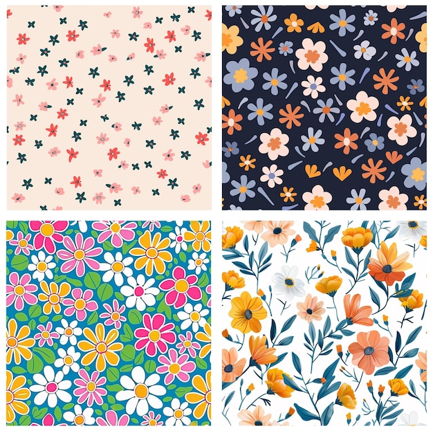 una serie di fiori e foglie diversi carta da parati floreale