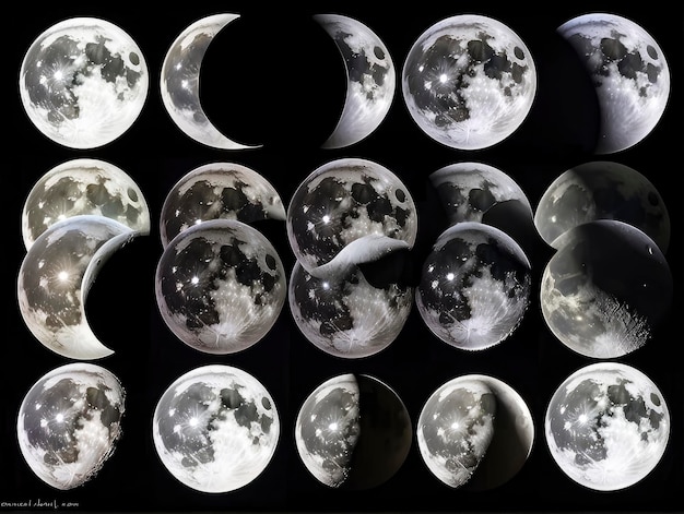 una serie di foto della luna con diverse fasi lunari