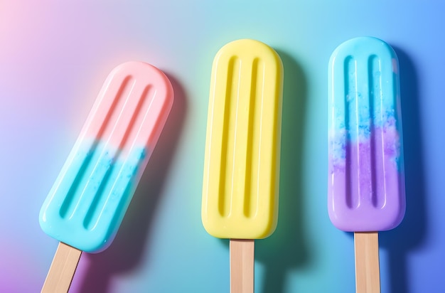 Una serie di gelati colorati su un ghiacciolo a bastoncino IA generativa