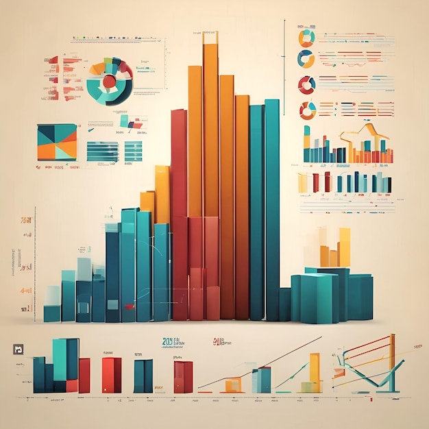 Una serie di grafici a barre e grafici che simboleggiano l'analisi e l'interpretazione dei dati negli affari