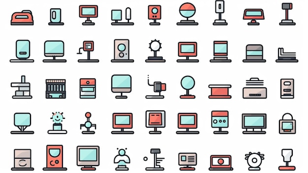 una serie di icone di computer in stile linea piatta generativa ai