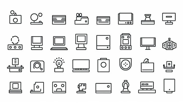 Foto una serie di icone in linea di dispositivi elettronici e dispositivi generativi ai