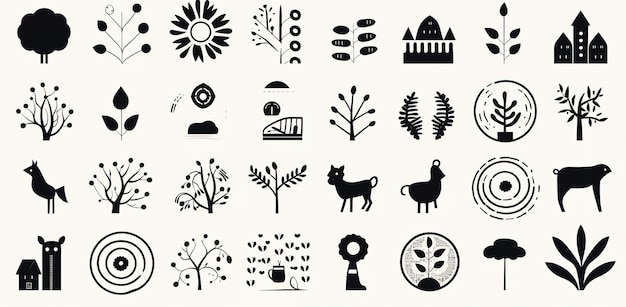 Una serie di illustrazioni al tratto di gatti clipart design scandinavo