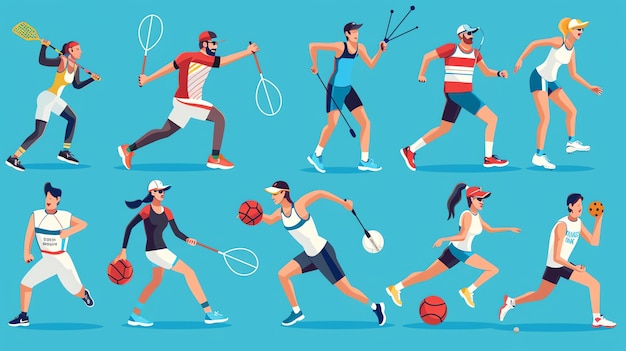 Una serie di illustrazioni di persone che giocano sport diversi