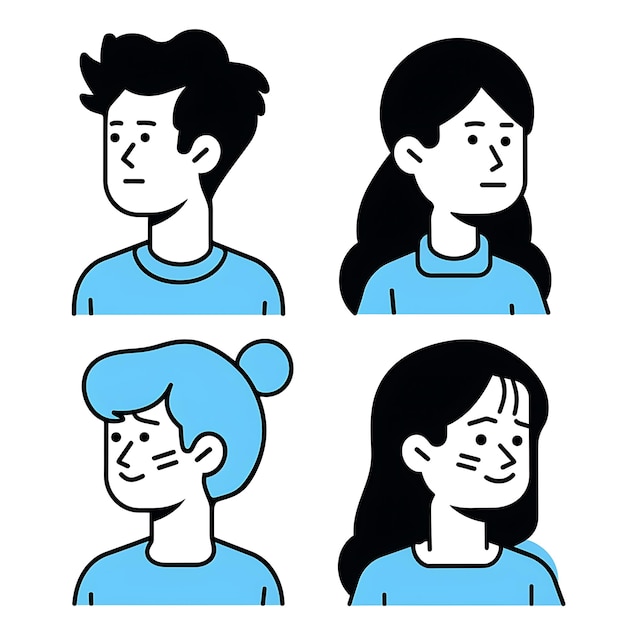 una serie di immagini di una ragazza e un ragazzo con i capelli blu