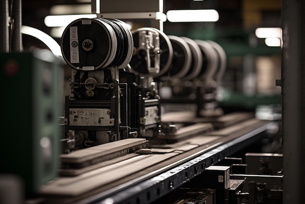 Una serie di macchinari industriali come nastri trasportatori e linee di assemblaggio