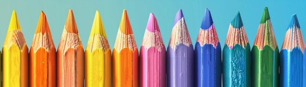 Una serie di matite colorate affilate disposte in una formazione gradiente