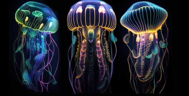 Una serie di meduse con colori diversi