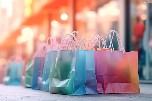 Una serie di sacchetti da spesa colorati con maniglie Sacchetti da shopping di carta a chiusura Giorni di spesa