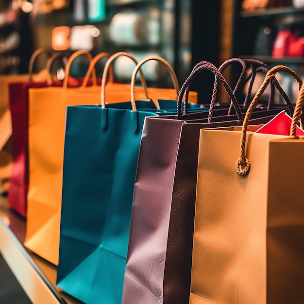 Una serie di sacchetti da spesa colorati con maniglie Sacchetti da shopping di carta a chiusura Giorni di spesa