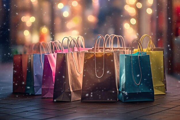 Una serie di sacchetti da spesa colorati con maniglie Sacchetti da shopping di carta a chiusura Giorni di spesa