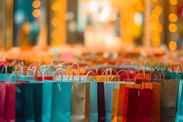 Una serie di sacchetti da spesa colorati con maniglie Sacchetti da shopping di carta a chiusura Giorni di spesa