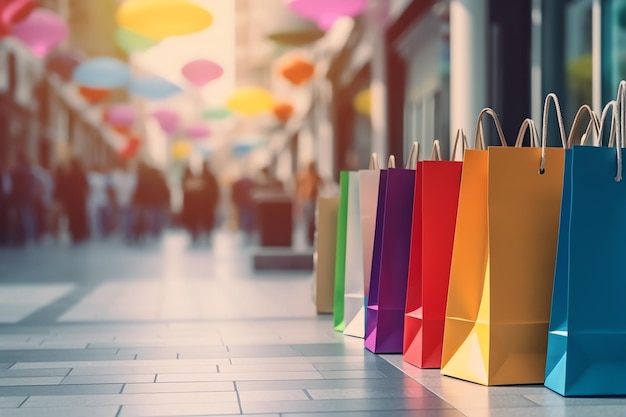 Una serie di sacchetti da spesa colorati con maniglie Sacchetti da shopping di carta a chiusura Giorni di spesa