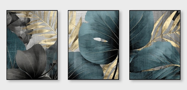 Una serie di stampe d'arte astratte Moderna opera d'arte astratta creativa stampa a colori dorati