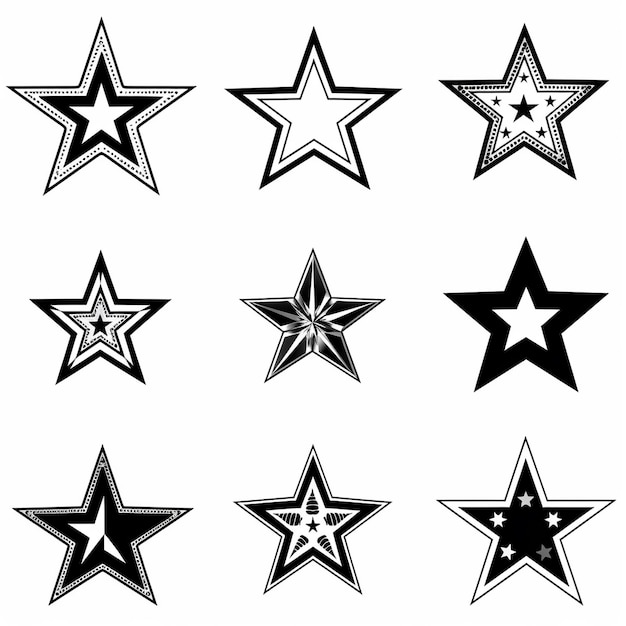 una serie di stelle con uno sfondo bianco e nero