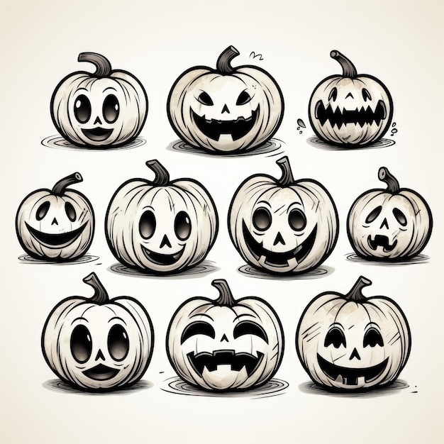 Una serie di zucche di Halloween con facce diverse Immagine digitale Decorazioni di Halloween