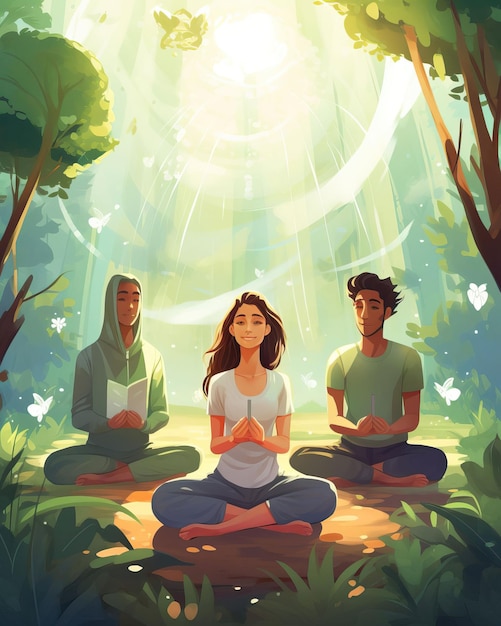 Una sessione di mindfulness pacifica in cui gli studenti meditano in un ambiente sereno e imparano tecniche