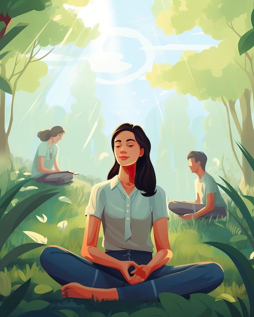 Una sessione di mindfulness pacifica in cui gli studenti meditano in un ambiente sereno e imparano tecniche