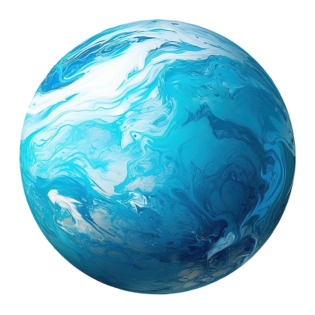 Una sfera blu con uno sfondo bianco e le parole oceano su di essa.