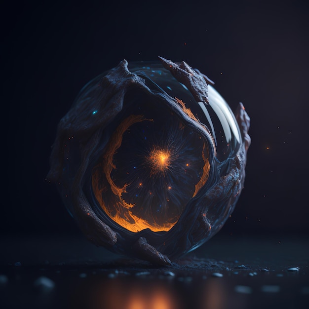 Una sfera con una luce arancione brillante al suo interno