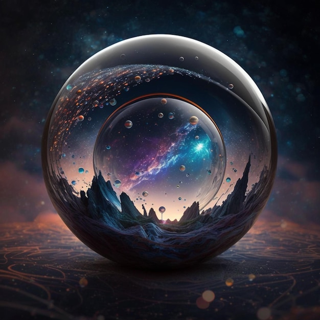 Una sfera di vetro con dentro una galassia