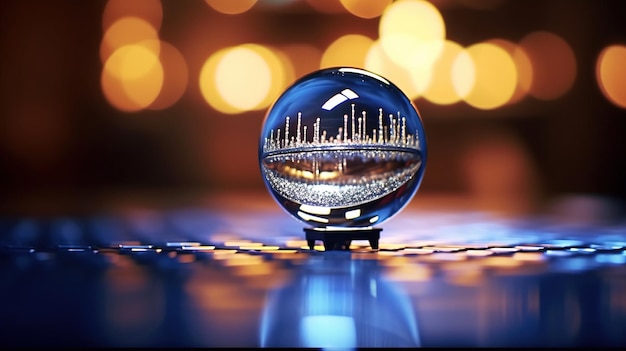 Una sfera di vetro con lo skyline di una città riflessa in essa Generative AI Art