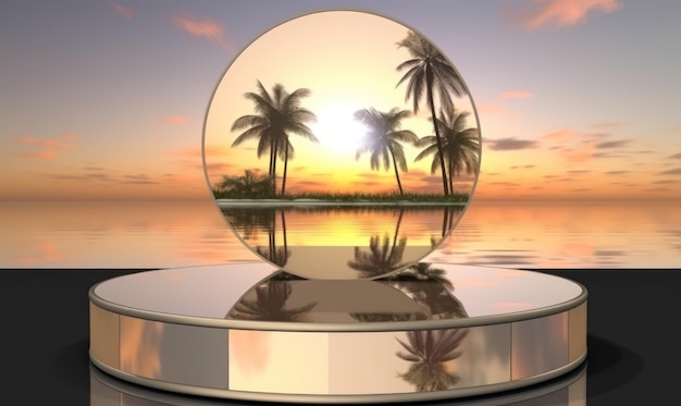 Una sfera di vetro con sopra delle palme