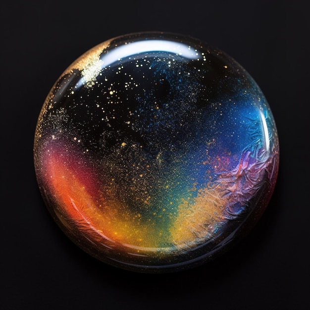 Una sfera di vetro con sopra una galassia colorata