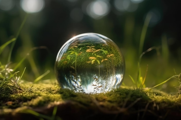Una sfera di vetro con una pianta al centro IA generativa