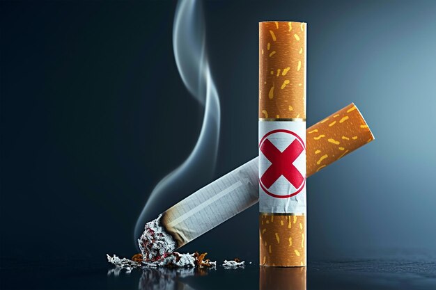 una sigaretta con una X rossa e un bastone rosso per non fumare al centro