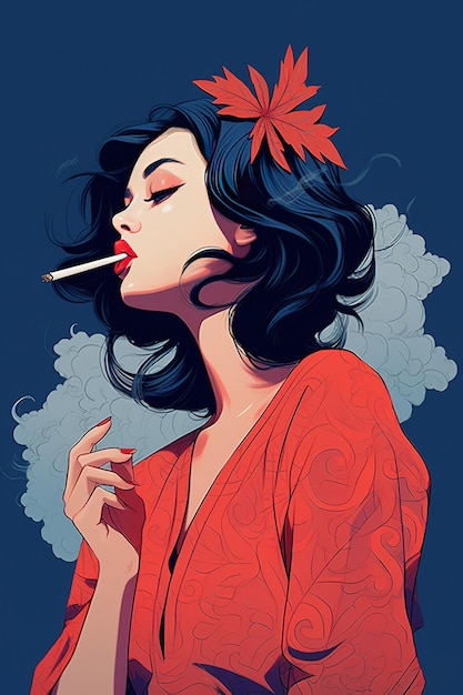 una signora che fuma tenendo una sigaretta in bocca