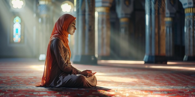 Una signora musulmana sta adorando alla moschea.