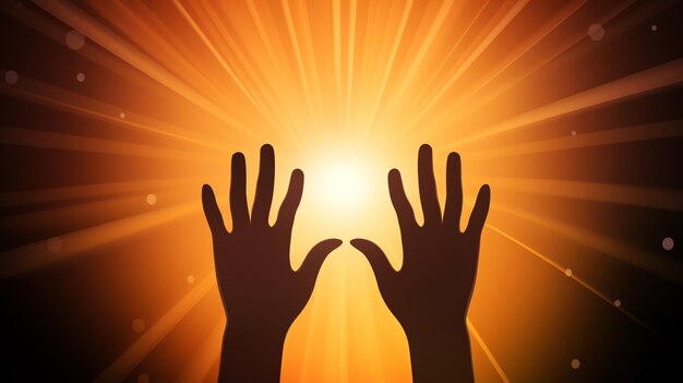 una silhouette di mani che raggiungono il sole