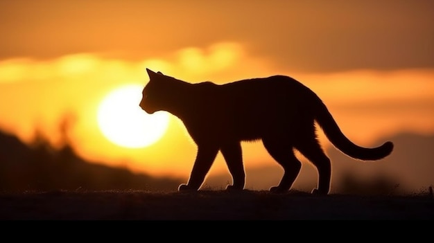 Una silhouette di puma davanti a un tramonto