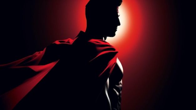 Una silhouette di superman è mostrata su uno sfondo scuro.