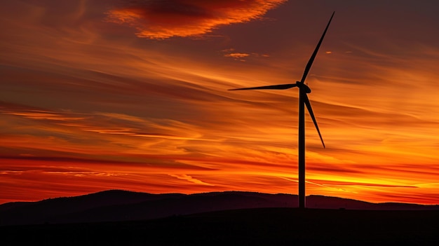 Una silhouette di turbine eoliche contro un tramonto vibrante