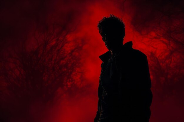 una silhouette di un uomo in piedi davanti a una luce rossa