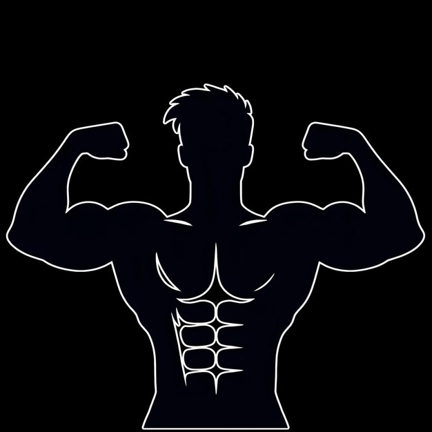 una silhouette di un uomo muscoloso che fa un doppio biceps AI generativa
