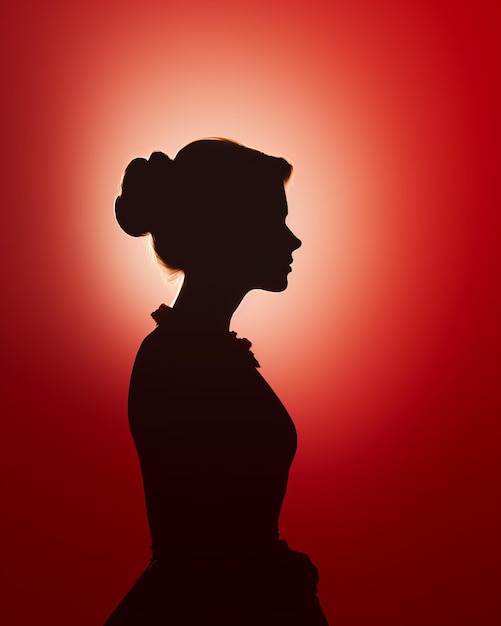 una silhouette di una donna in un abito su uno sfondo rosso