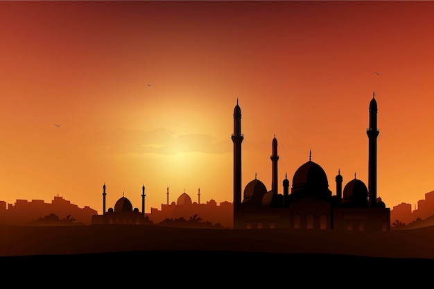 Una silhouette di una moschea al tramonto