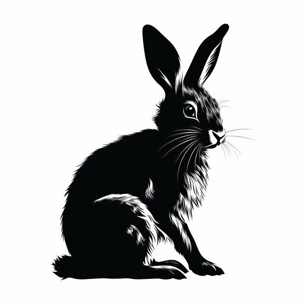 Una silhouette in bianco e nero di un coniglio