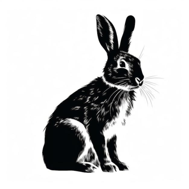 Una silhouette in bianco e nero di un coniglio