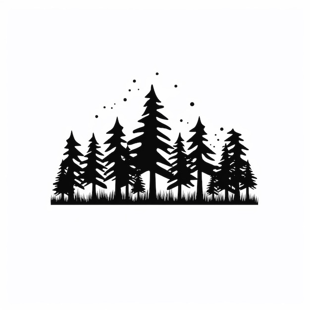 Una silhouette in bianco e nero di una foresta con alberi generativi ai