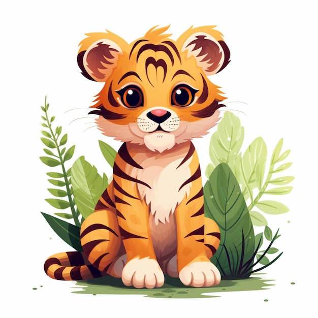 una simpatica tigre seduta su un'illustrazione di stile vettoriale erba