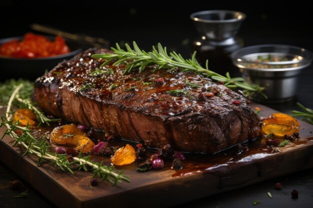 Una sinfonia culinaria La meravigliosa composizione di carne arrostita in un fantastico display IA generativa