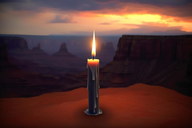 Una singola candela in un canyon spazzato dal vento